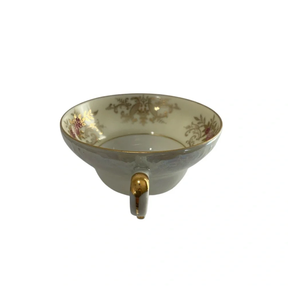 Vintage Footed Tea Cup Saucer Del Mar Hand Painted Floral Design‎ 24K Gold Trim